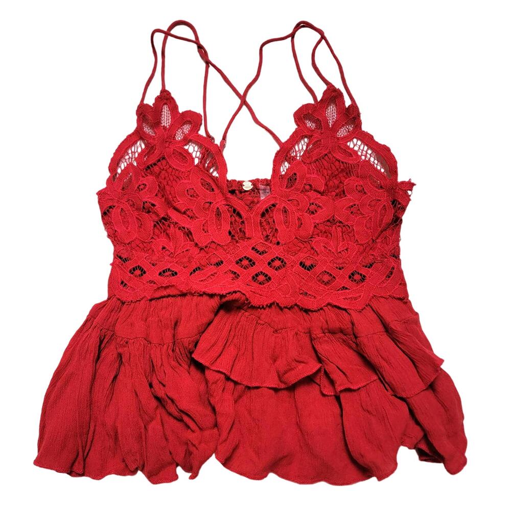 NWOT Free People Red Lace Crop Tank Top SZ Small